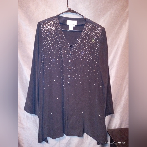 Diane Gilman 100% silk embellished button up blouse - Picture 1 of 3